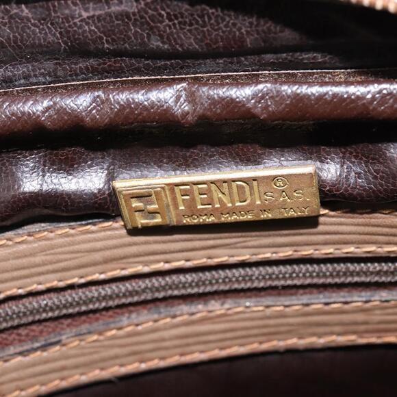 FENDI Zucchino Canvas Shoulder Bag Coated Canvas Beige Auth ti3464